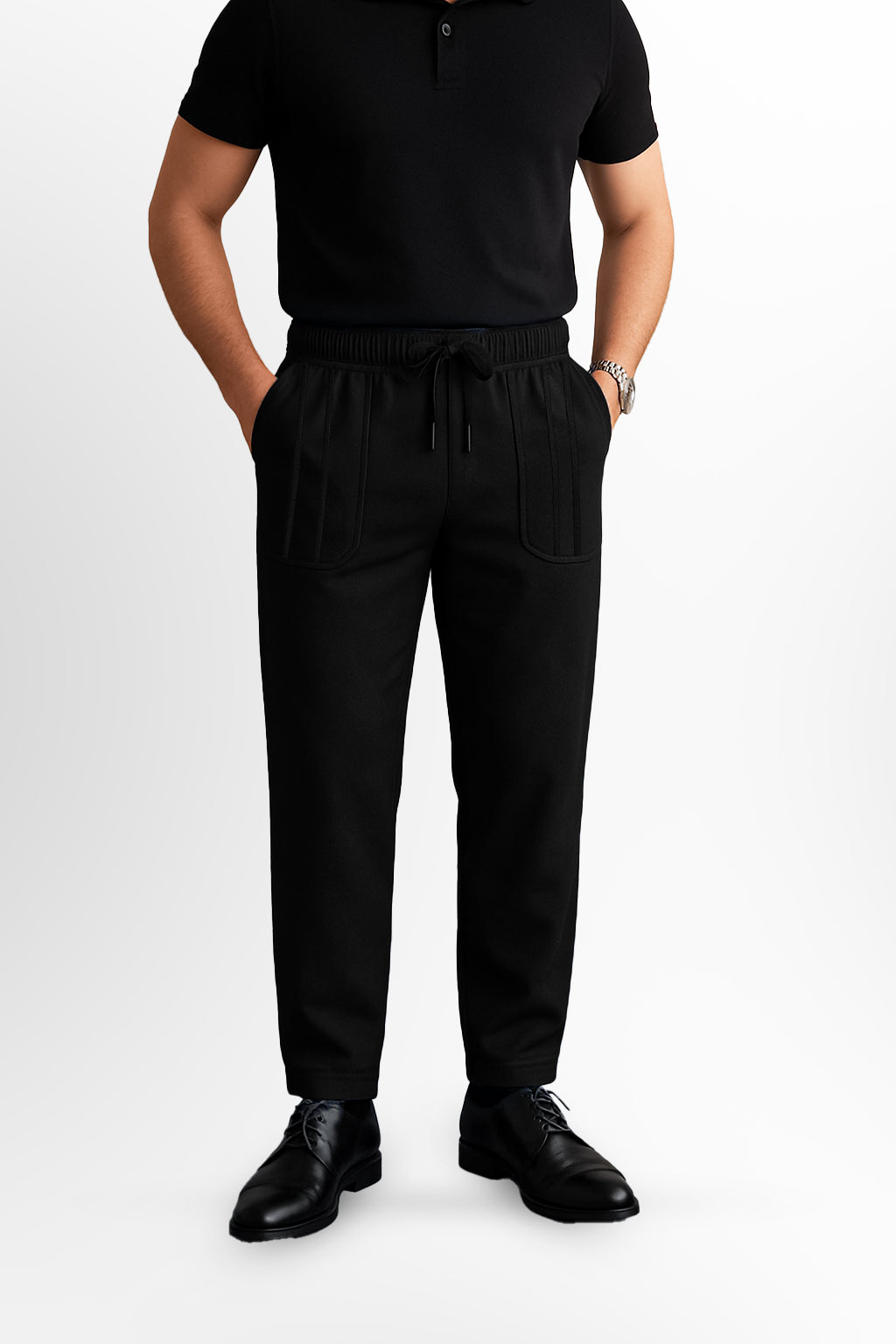Pocket Stripe Baggy Trouser-Black