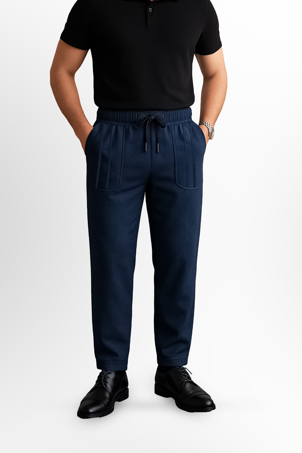 Pocket Stripe Baggy Trouser-Navyblue