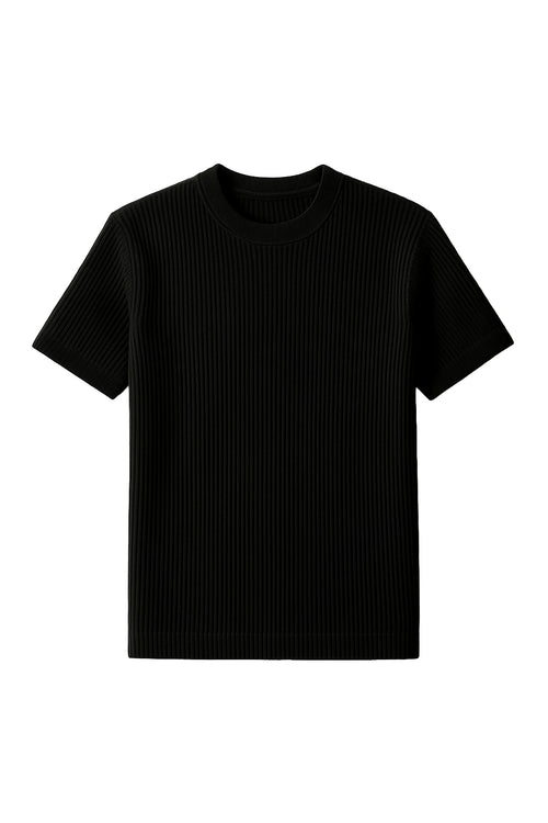 MEN LOOSE SOLID ROUND NECK TEE-Black