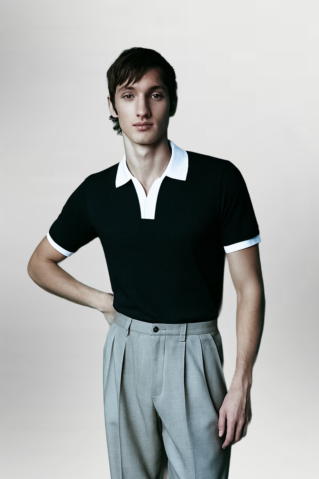 Premimum Polo With White Collar & White Rib-Black