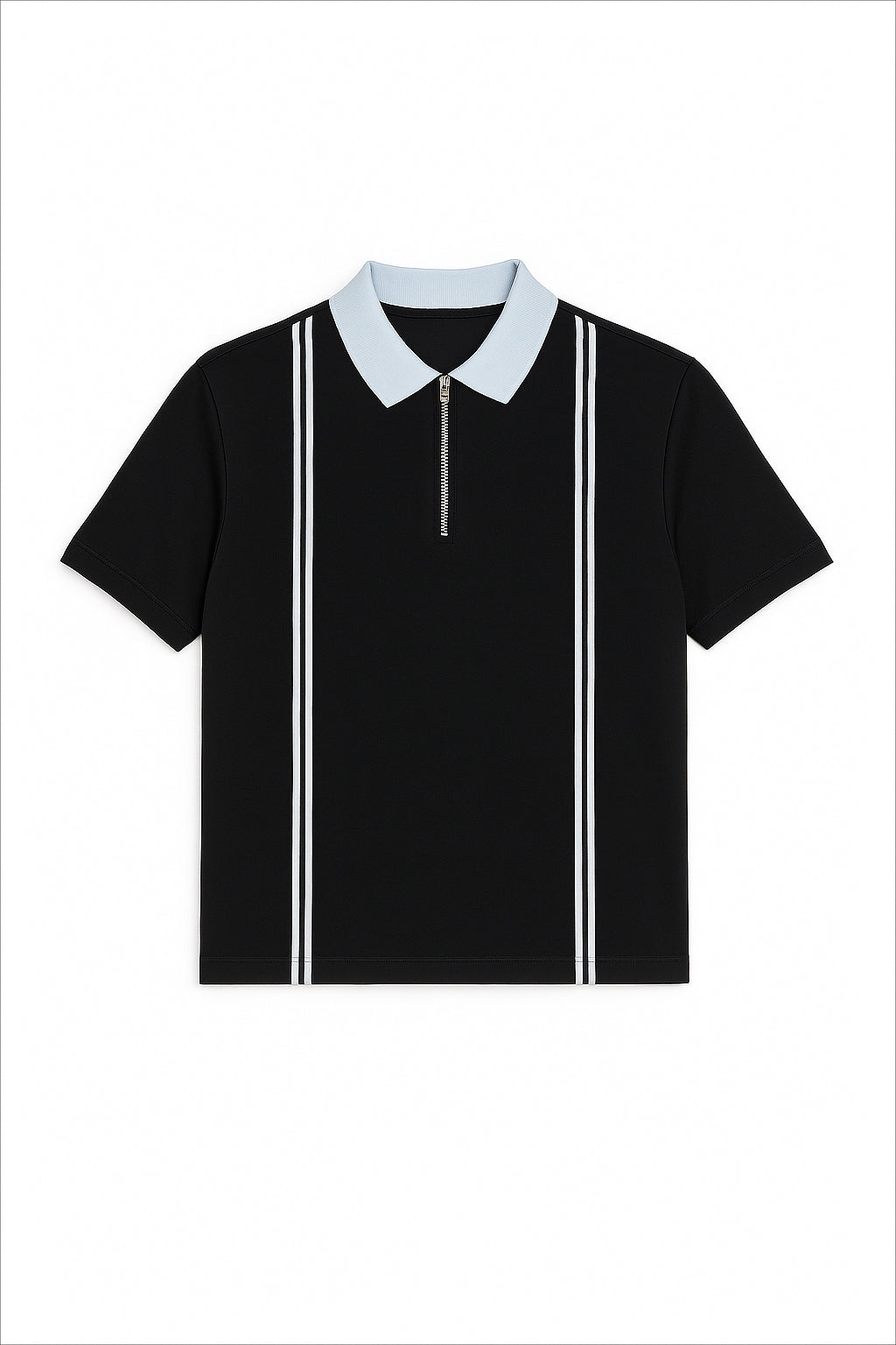 Zipper Striped Polo Shirt-Black